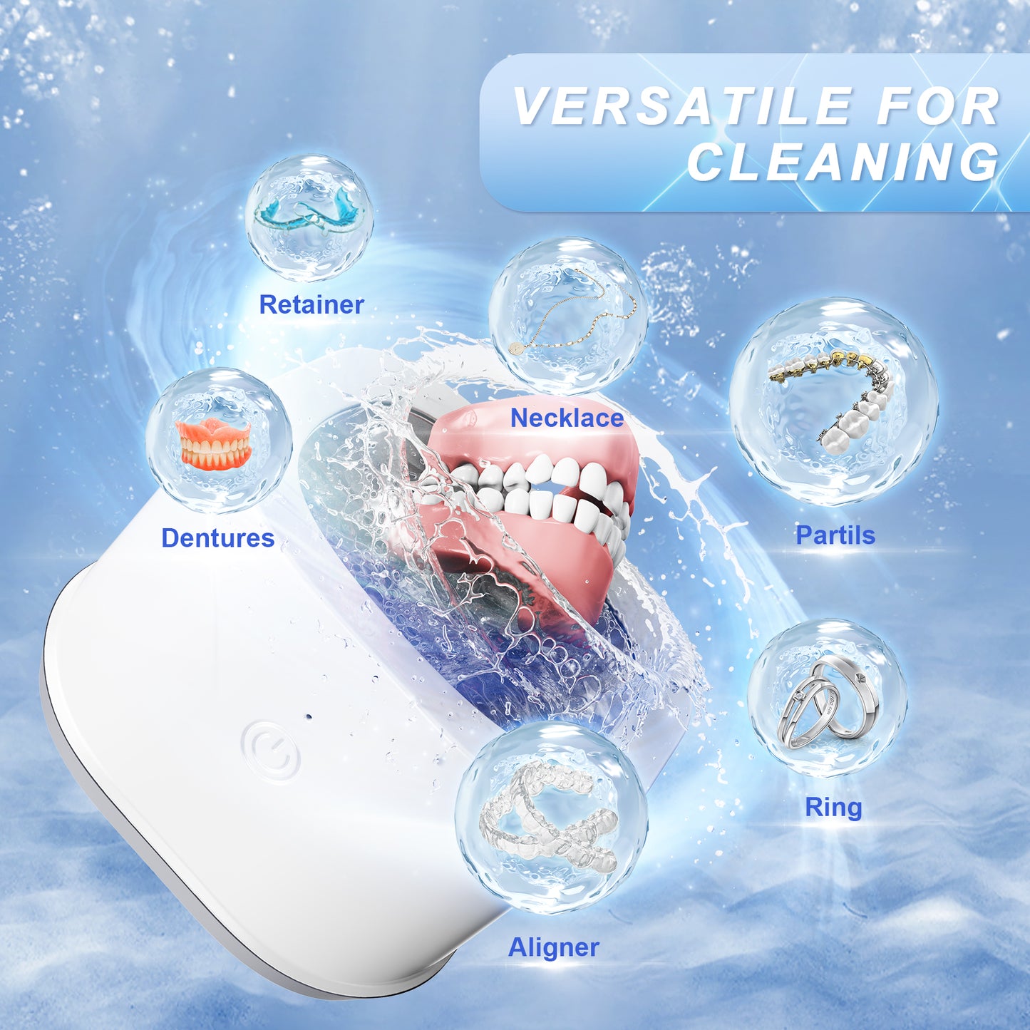 Ultrasonic Jewelry Cleaner,Kunphy Retainer Sonic Cleaning Machine with 46kHz 7.5 OZ Portable Professional Denture Cleaner for Retainer,Dental,Mouth Guard, Ring,Silver,Jewelry