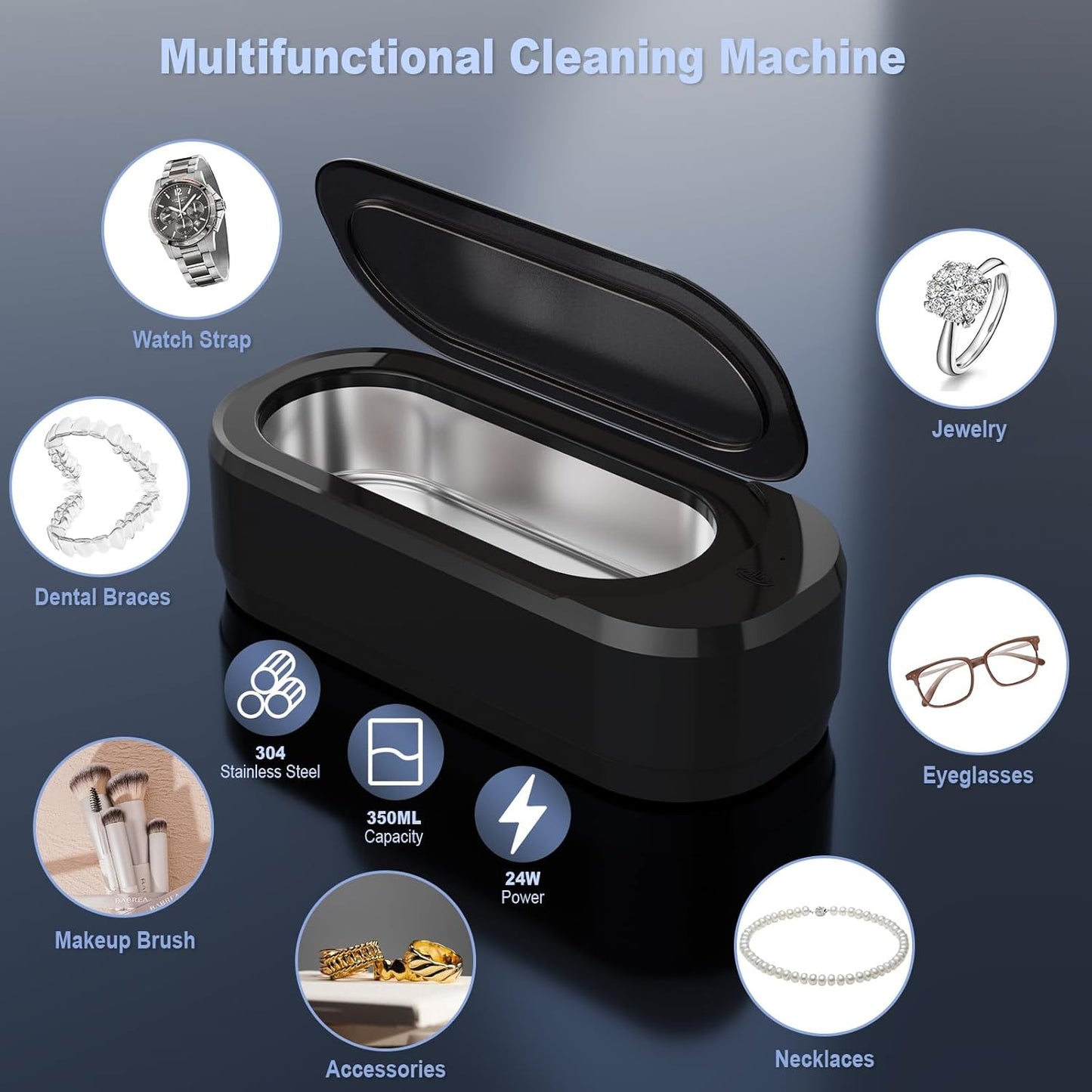 KUNPHY Ultrasonic Jewelry Cleaner, Ultrasonic Machine for All Jewelry, Small Sonic Cleaner for Rings, Glasses, Jewelry, Retainer