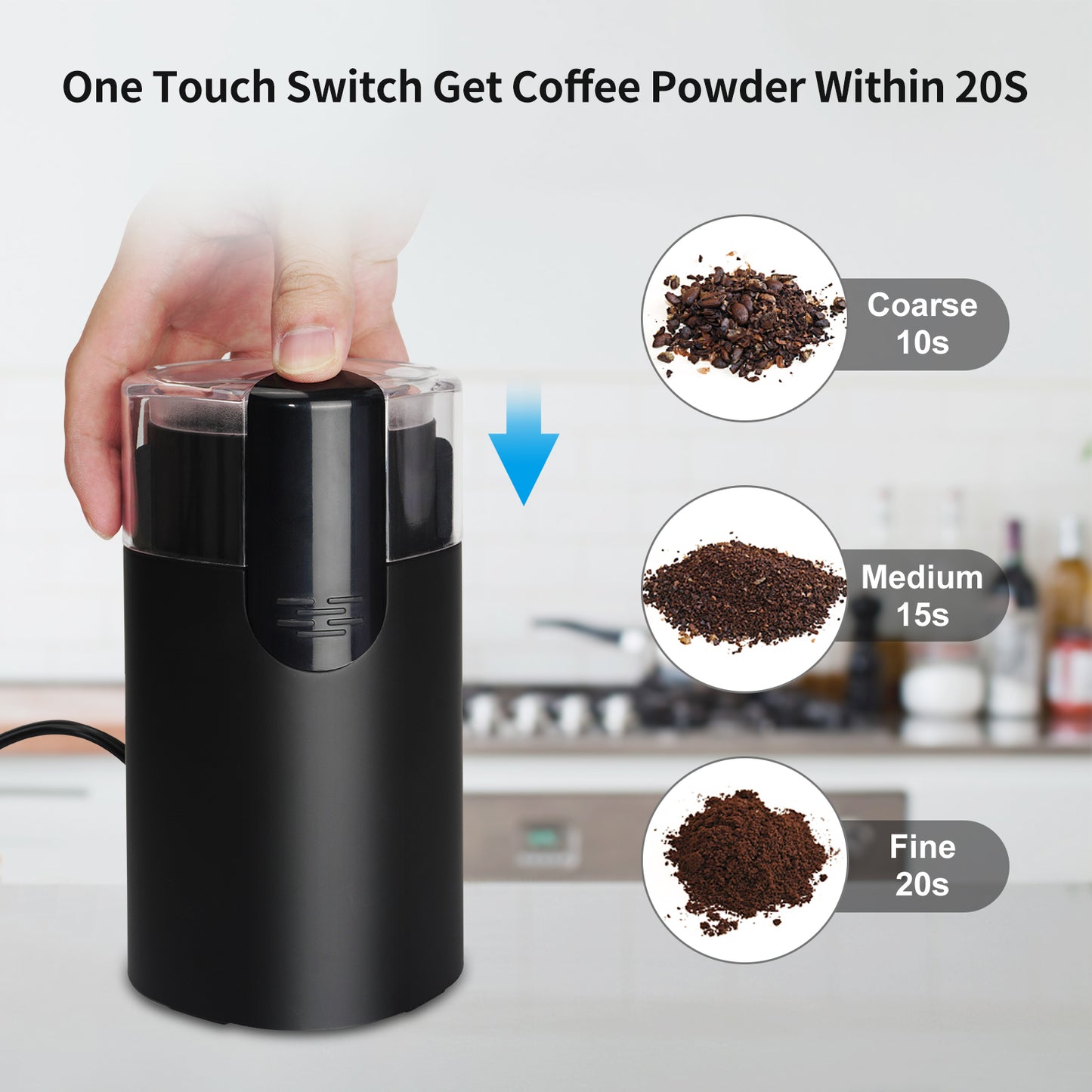 Classic Coffee Grinder Electric, One-Touch Button Spice Grinder, Easy Operation, Durable Stainless Steel Blades Perfect for Espresso, Herbs, Spices, Nuts