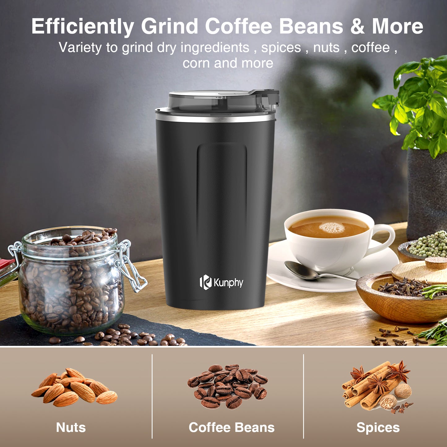 Coffee Grinder, Electric Coffee Grinder, Spice Grinder Electric, One-Touch Operation Coffee Bean Grinder for Herbs Spices and More, with Cleaner Brush and 304 Stainless Steel Blade