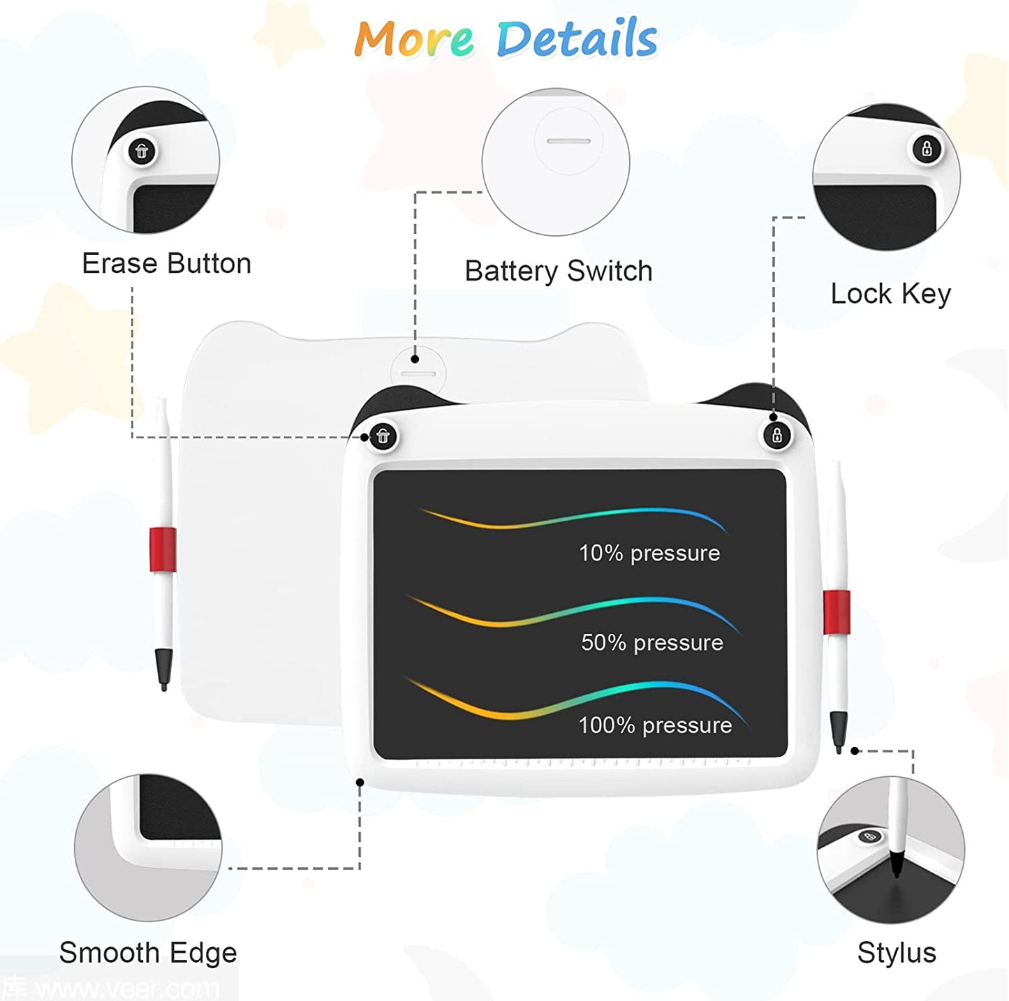 LCD Writing Tablet 9 Inch Toddler Doodle Board, Colorful Erasable Drawing Pad Tablet for Kids, Kids Travel Toys Educational Christmas Birthday Gift for 3 4 5 6 7 8 Years Old Kids, White