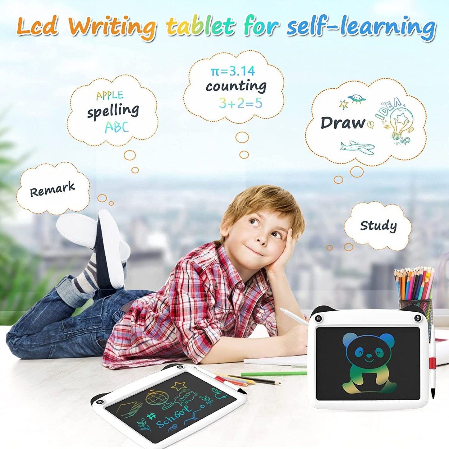 LCD Writing Tablet 9 Inch Toddler Doodle Board, Colorful Erasable Drawing Pad Tablet for Kids, Kids Travel Toys Educational Christmas Birthday Gift for 3 4 5 6 7 8 Years Old Kids, White